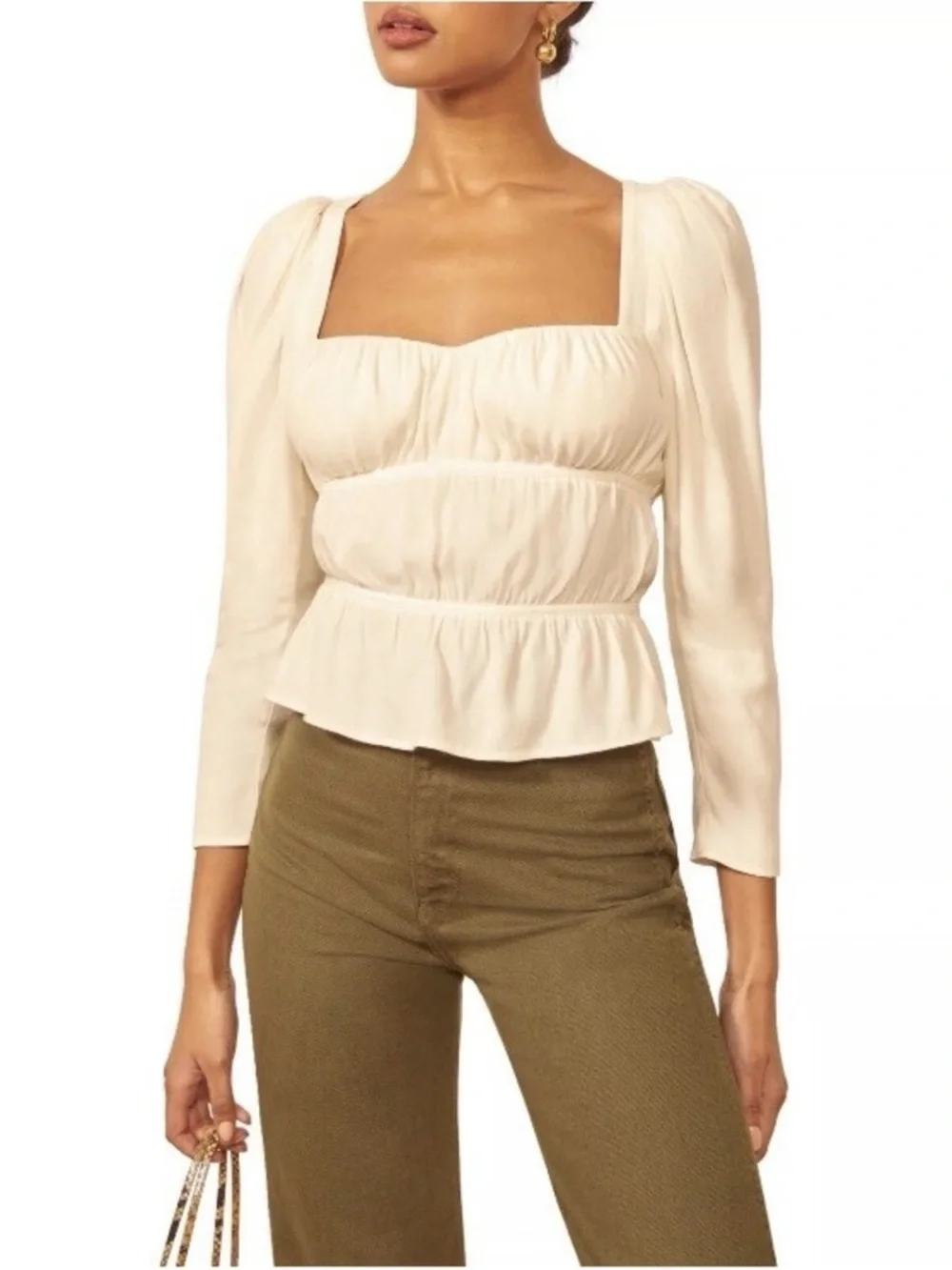 REFORMATION Cream Square-Neck Milkmaid Blouse